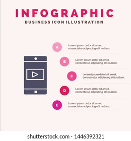 Application, Mobile, Mobile Application, Video Solid Icon Infographics 5 Steps Presentation Background