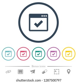 Application ok flat color icons in round outlines. 6 bonus icons included.