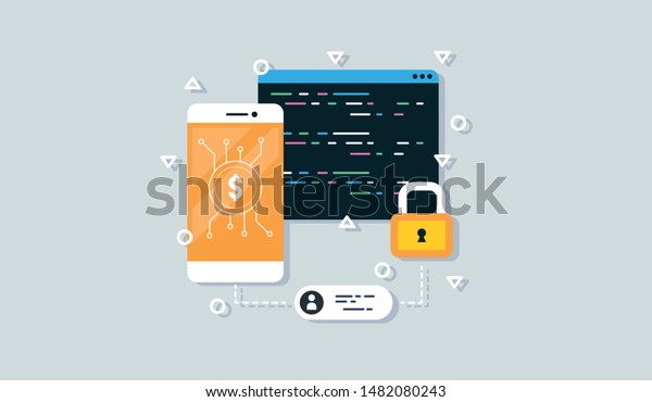 Application on the mobile phone monitors the\
security of the house, car. Cloud technology provides the exchange\
of information between things. Vector illustration electronic print\
circuit board\
style