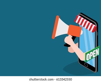 application on mobile publicity for trading stimulus. flat vector wide style.