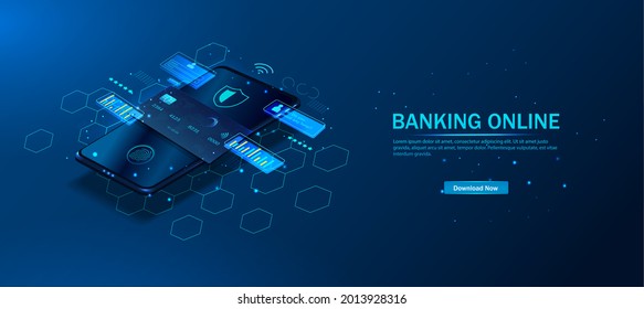 An application for online banking. Mobile phone payment with NFC technology and a high level of payment security. Protect the purchase of wireless payment via smartphone. digital payment technologies.