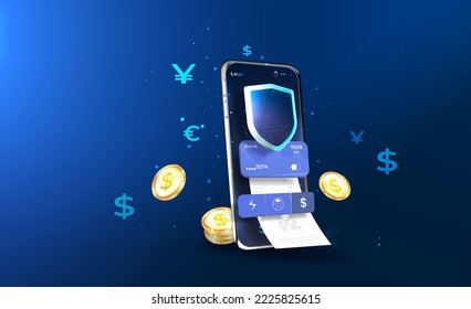 Una aplicación para banca en línea. Pago por teléfono móvil con tecnología NFC y un alto nivel de seguridad de pago. Proteja la compra de pago móvil a través de smartphone. tecnologías de pago digital.