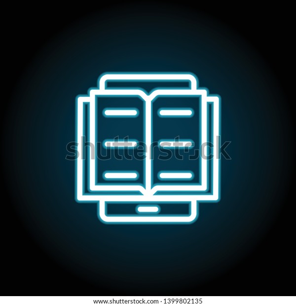 application, online, book neon icon.\
Simple thin line, outline vector of Book icons for UI and UX,\
website or mobile application on dark blue gradient\
background