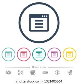 Application options flat color icons in round outlines. 6 bonus icons included.