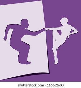 Application of paper dancing men and women. Vector illustration.