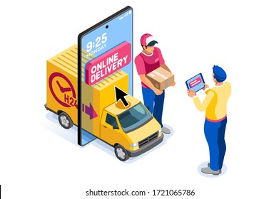 Application For Pay, Discount On E Commerces, Online Discount. Cart And Pay On E-shop Application, E Commerce Cart. E-shop Application With Purchasing Characters And Text. Cartoon Vector Illustration.