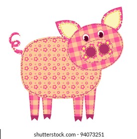 Application pig isolated on white. Patchwork series. Vector illustration.