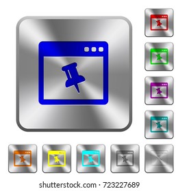 Application pin engraved icons on rounded square glossy steel buttons