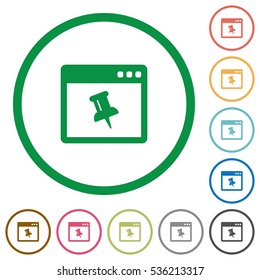 Application pin flat color icons in round outlines