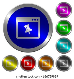 Application pin icons on round luminous coin-like color steel buttons
