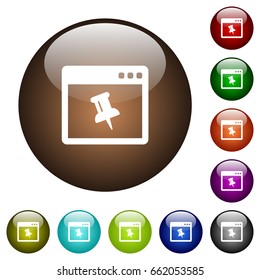 Application pin white icons on round color glass buttons