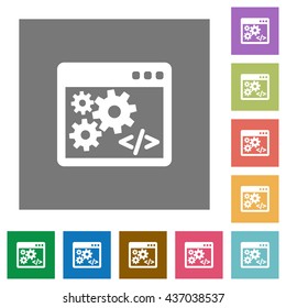 Application programming interface flat icon set on color square background.