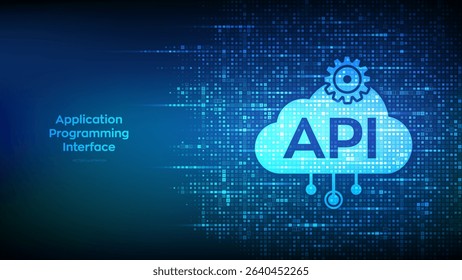 Application Programming Interface icon made with binary code. API technology concept. Software development tool. Data integration. Digital binary code background with digits 1.0. Vector Illustration.