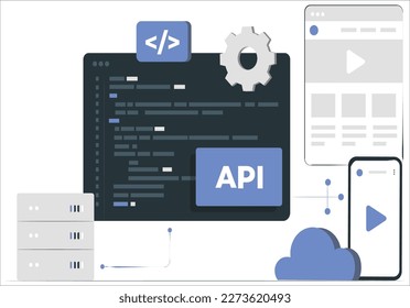 Application programming interface illustration concept. Illustration for websites, landing pages, mobile applications, posters and banners. Trendy flat vector illustration