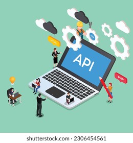 Application programming interface isometric 3d vector illustration concept for banner, website, illustration, landing page, flyer, etc.