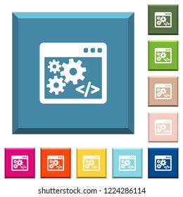 Application programming interface white icons on edged square buttons in various trendy colors