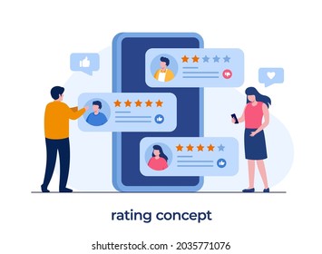 application rating concept, technology, customer satisfaction, review, ui and ux, social media, flat illustration vector