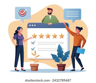  application rating concept, technology, customer satisfaction, review, ui and ux, social media, flat illustration vector