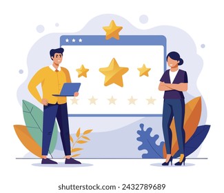  application rating concept, technology, customer satisfaction, review, ui and ux, social media, flat illustration vector