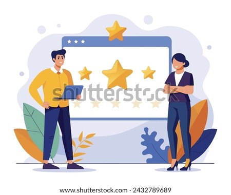  application rating concept, technology, customer satisfaction, review, ui and ux, social media, flat illustration vector