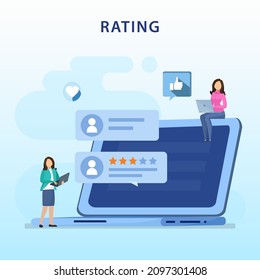 concepto de clasificación de aplicaciones, tecnología, reseña estrellas con buena y mala tasa, satisfacción del cliente, medios sociales, plantilla plana vectorial Style Adecuado para Web Landing Page, Fondo.