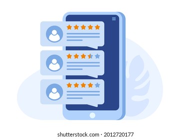 Application rating. customer and user reviews 5 stars. website ranking system, positive feedback, evaluate votes. flat vector illustration