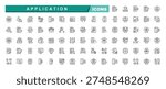 Application related line icons set. Software and development vector editable stroke. program, app, technology and more. Collection of simple line web icons. Editable vector.