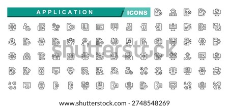 Application related line icons set. Software and development vector editable stroke. program, app, technology and more. Collection of simple line web icons. Editable vector.