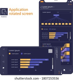 Application Rotated Screen Power Bi. Dashboard With Graphs. EPS10