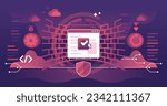 Application security and guard wall for privacy protection from info leakage outline concept. Digital app safety with secured password and data storage vector illustration. Strong network passcode.
