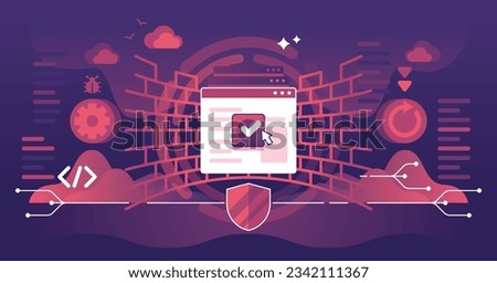 Application security and guard wall for privacy protection from info leakage outline concept. Digital app safety with secured password and data storage vector illustration. Strong network passcode.