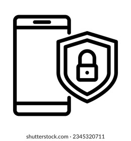 Application security icon. Mobile with protection shield. Line vector. Isolate on white background.
