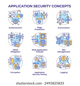 Application security multi color concept icons. Software testing methods. Biometric authorization. Icon pack. Vector images. Round shape illustrations in infographic, presentation. Abstract idea