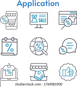 application set. included calendar, online shop, handshake, like, chat, internet icons. bicolor styles.