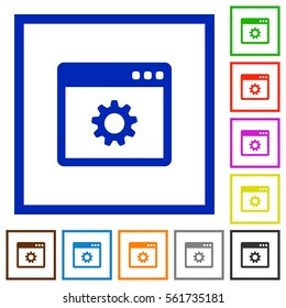 Application settings flat color icons in square frames on white background