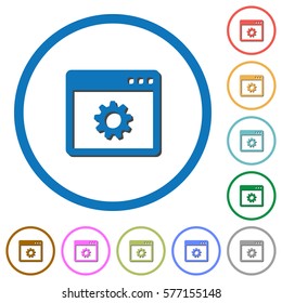Application settings flat color vector icons with shadows in round outlines on white background