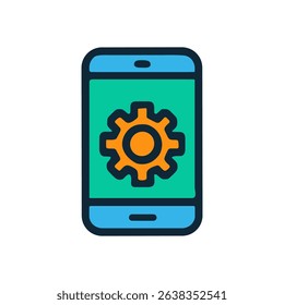 Application settings illustrated on smartphone screen icon illustration element