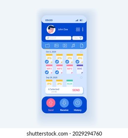 Application for sharing files and data smartphone interface vector template. Mobile app page design layout. Download and upload information screen. Flat UI for application. Phone display