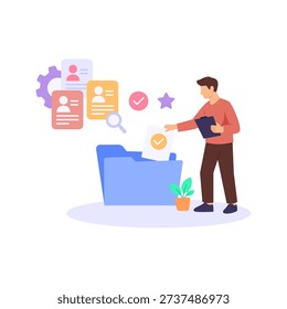 Application Shortlisting, selecting top applicants for interviews, Flat vector character illustration