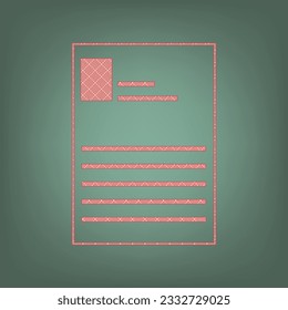 Application sign. Apricot Icon with Brick Red parquet floor graphic pattern on a Ebony background. Feldgrau. Green. Illustration.