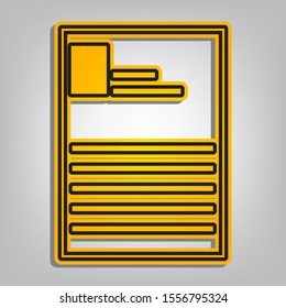 Application sign. Flat orange icon with overlapping linear black icon with gray shadow at whitish background. Illustration.