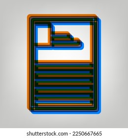 Bewerbungszeichen. Starkes Symbol auf grauem Hintergrund in Orange, Azurblau und alten Lavendelfarben. Illustration.