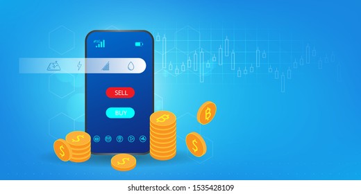 Application of Smartphone with business graph and analytics data screen for trading. Forex market,Data chart. Vector concept illustration