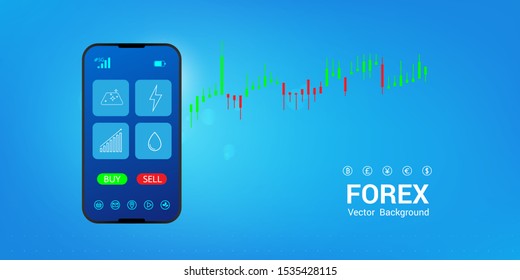 Application of Smartphone with business graph and analytics data screen for trading. Forex market,Data chart. Vector concept illustration