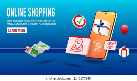 Application smartphone mobile and computer payments online transaction. Shopping online process on smartphone. Vecter cartoon illustration isometric design.