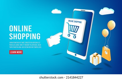 Application smartphone mobile and computer payments online transaction. Shopping online process on smartphone. Vecter cartoon illustration isometric design.
