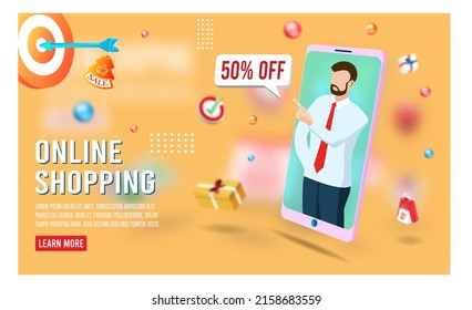 Application smartphone mobile and computer payments online transaction. Shopping online process on smartphone. Vecter cartoon illustration isometric design.