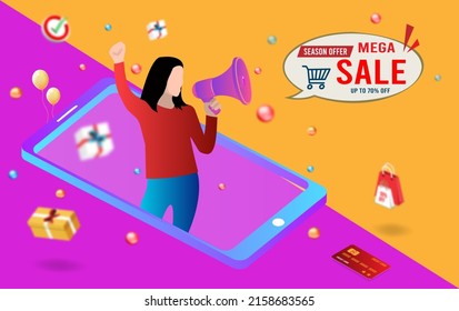 Smartphone-Handy-Zahlungen und Computer-Zahlungen Online-Transaktion. Online-Shopping-Prozess auf Smartphone. Vektorgrafik-Illustration isometrisches Design.