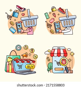 Application smartphone mobile and computer payments online transaction. Shopping online process on smartphone. Vecter cartoon illustration isometric design.