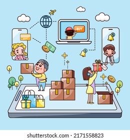 Application smartphone mobile and computer payments online transaction. Shopping online process on smartphone. Vecter cartoon illustration isometric design.
